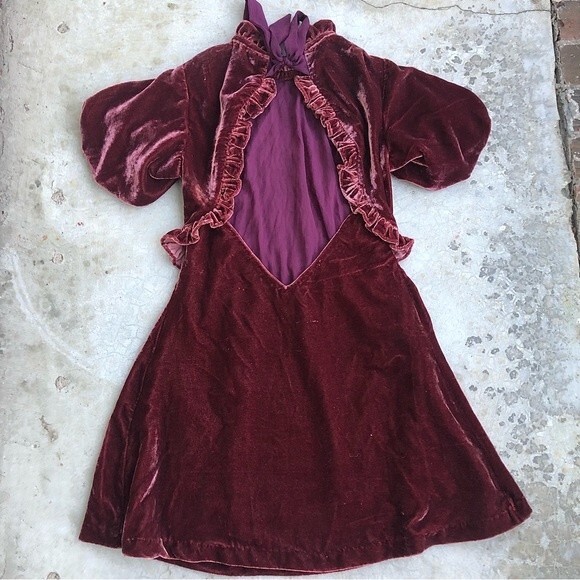 NWT Free People Gum Drop Velvet Dress Mini Smocked Maroon Chocolate Brown M - Picture 7 of 8